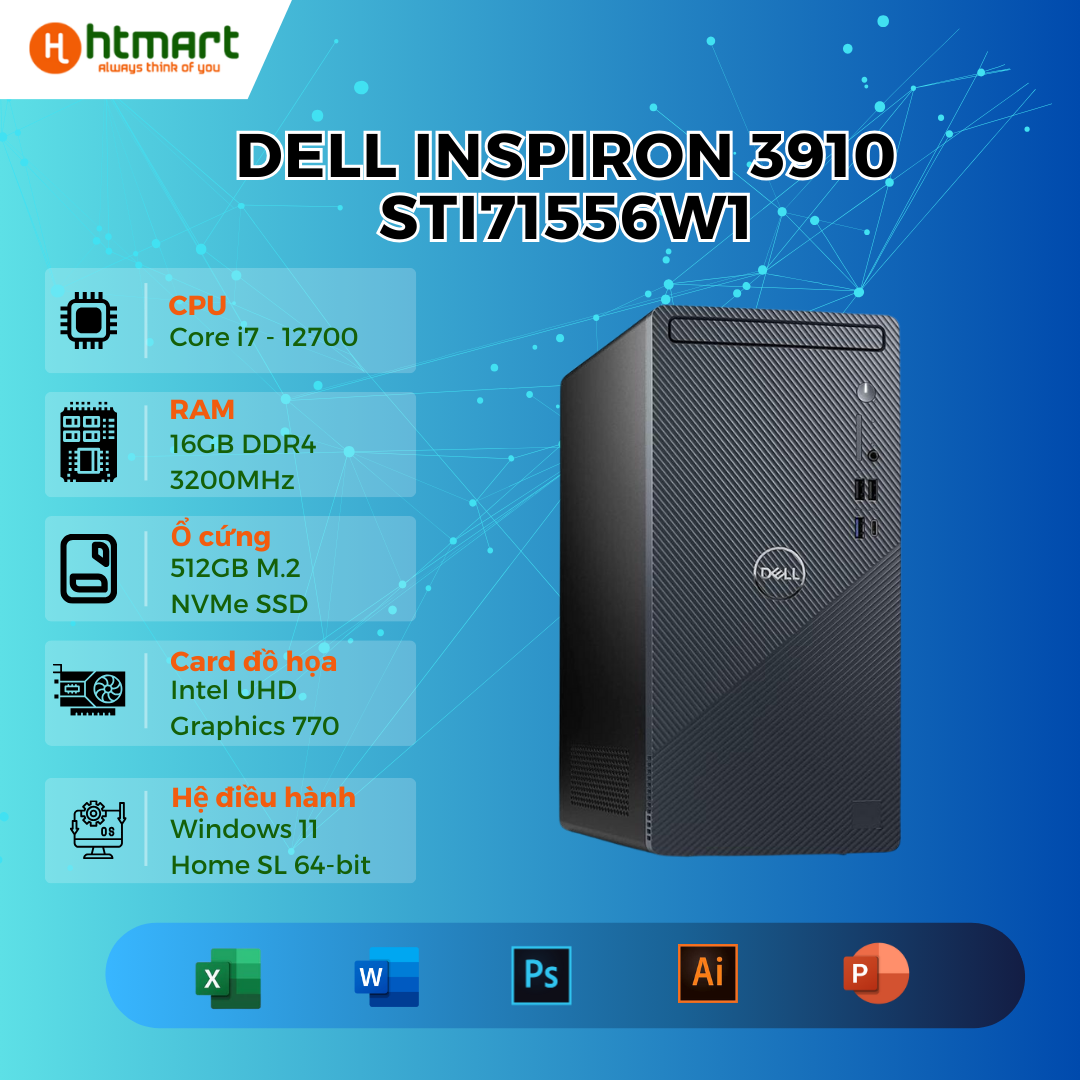 Máy tính để bàn Dell Inspiron 3910 STI71556W1 (Intel Core i7-12700/16GB/512GB  SSD)